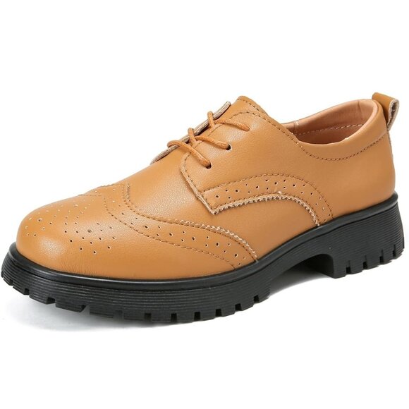 Veroders Light Brown Wingtip Round Toe Oxfords w/Chunky Sole Shoes Sz 6.5 NEW! - Picture 1 of 5
